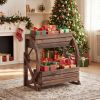 2-Tier Raised Wooden Wagon Planter Bed – Rustic Rolling Garden Bed with Drainage Holes for Flowers & Potted Plants