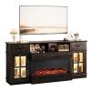 70-inch Black Gold Oak Electric Fireplace TV Stand - 2 Lattice Glass Doors, 2 Drawers & Shelf, Compatible With 36' 3-Sided Glass Insert