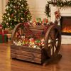 2-Tier Raised Garden Bed Rustic Wooden Wagon Planter with Drainage Holes & Wheels for Flowers and Potted Plants
