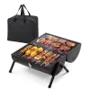 Portable Charcoal Grill Outdoor Stove – Tabletop BBQ Grill with Dual-Side Carbon Burners for Camping & Backyard Parties, Black