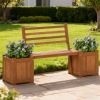 Outdoor Planter Box Wooden Bench Set – Garden Bench with Planters