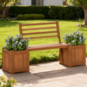 Outdoor Planter Box Wooden Bench Set – Garden Bench with Planters