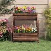 2-Tier Raised Wooden Wagon Planter Bed – Rustic Rolling Garden Bed with Drainage Holes for Flowers & Potted Plants