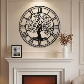 Black Tree of Life Decorative Wall Clock – 27" Silent Non-Ticking Quartz Wall Clock for Living Room, Bedroom & Office