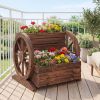2-Tier Raised Garden Bed Rustic Wooden Wagon Planter with Drainage Holes & Wheels for Flowers and Potted Plants