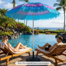 6FT Thatched Tiki Patio Umbrella with Push Button Tilt – Tropical Multicolor Outdoor Umbrella for Beach, Pool & Patio