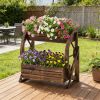 2-Tier Raised Wooden Wagon Planter Bed – Rustic Rolling Garden Bed with Drainage Holes for Flowers & Potted Plants
