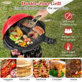 Red 1200W Electric BBQ Grill 2-in-1 – Double-Zone Cooking Grill