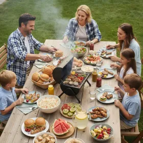 Portable Charcoal Grill Outdoor Stove – Tabletop BBQ Grill with Dual-Side Carbon Burners for Camping & Backyard Parties, Black