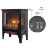 17 Inch Freestanding Electric Fireplace Stove Heater With 3D Flame Effect, Black – Compact Indoor Heater