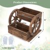 2-Tier Raised Garden Bed Rustic Wooden Wagon Planter with Drainage Holes & Wheels for Flowers and Potted Plants