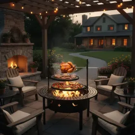 33 Inch Outdoor Fire Pit Grill with Cooking Grates – BBQ & Bonfire Combo