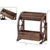 2-Tier Raised Wooden Wagon Planter Bed – Rustic Rolling Garden Bed with Drainage Holes for Flowers & Potted Plants