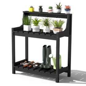 Potting Benches For Outside, HDPE Garden Potting Table All Weather, Outdoor Potting Table With Storage For Patio, Backyard, Garden, Black