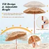 6FT Thatched Tiki Patio Umbrella with Push Button Tilt – Natural Tropical Outdoor Umbrella for Beach, Pool & Patio