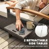 Rattan Outdoor Daybed w/4-Level Adjustable Backrest, Patio Sofa Bed w/Storage Ottoman, Acacia Wood Armrest, Beige