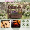 2-Tier Raised Wooden Wagon Planter Bed – Rustic Rolling Garden Bed with Drainage Holes for Flowers & Potted Plants