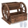 2-Tier Raised Garden Bed Rustic Wooden Wagon Planter with Drainage Holes & Wheels for Flowers and Potted Plants