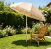 7FT Boho Patio Umbrella with Fringe Tassels – Adjustable Tilt Outdoor Sun Canopy, Portable 2-Section Metal Beach Umbrella