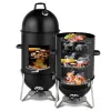 Vertical Steel Charcoal Smoker 3-Layer BBQ Grill – Heavy Duty Outdoor Cooker
