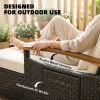 Rattan Outdoor Daybed w/4-Level Adjustable Backrest, Patio Sofa Bed w/Storage Ottoman, Acacia Wood Armrest, Beige
