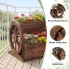 2-Tier Raised Garden Bed Rustic Wooden Wagon Planter with Drainage Holes & Wheels for Flowers and Potted Plants
