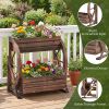 2-Tier Raised Wooden Wagon Planter Bed – Rustic Rolling Garden Bed with Drainage Holes for Flowers & Potted Plants