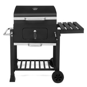 Charcoal Grill With Foldable Side Table And Wheels, Heavy-duty BBQ Grill For Outdoor Picnics Patio Garden And Backyard Grilling
