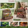2-Tier Raised Wooden Wagon Planter Bed – Rustic Rolling Garden Bed with Drainage Holes for Flowers & Potted Plants
