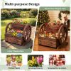 2-Tier Raised Garden Bed Rustic Wooden Wagon Planter with Drainage Holes & Wheels for Flowers and Potted Plants