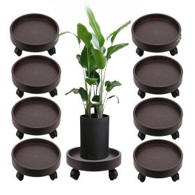 8-Pack 12.2-Inch Heavy Duty Plant Caddy with Wheels – Rolling Plant Dolly with Locking Casters for Indoor & Outdoor Use, Brown