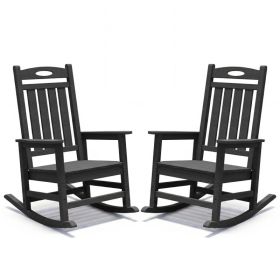 Outdoor Rocking Chair Set Of 2, HDPE Patio Rocking Chair For Adults, Oversized Outdoor Rocker For Porch Garden Lawn,Black