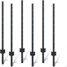 6-Piece 4FT Heavy-Duty U-Shaped Garden Fence Post Set – No-Dig Metal Posts for Wire Mesh Fencing, Black
