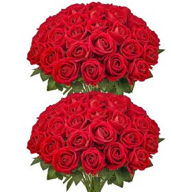 VEVOR Artificial Flowers, 60 pcs Real Looking Red Foam Fake Roses Bulk, Faux Red Bridal Shower with Stems for DIY Wedding Bouquets