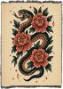 Peony Serpent - Tattoo Design - Tapestry Throw Blanket Woven from Cotton - Made in The USA (50x60)