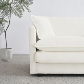 Modern Sofa Couch, 3 Piece Set Extra Deep Seat Sectional Sofa for Living Room, Oversized Sofa, 3 Seat Sofa, Loveseat and Single Sofa, White Chenille