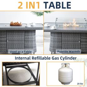 Direct Wicker Rectangular Propane Lift-Top Patio Fire Pit Table with Wind  Glass Wind Guard & Cover,Grey