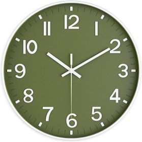 Silent Wall Clock Non-Ticking Battery Operated – Modern Olive Green Analog Wall Clock for Living Room, Kitchen, Office