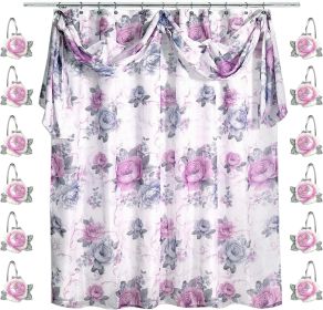 12pc  Bathroom Shower Curtain Sets Shower Curtain & 12 Shower Bathroom Hooks Modern Classic Luxury Contemporary Decor Floral Shower Curtain Stylish Ba