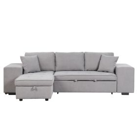 104.5" Pull Out Sleeper Sofa Reversible L-Shape 3 Seat Sectional Couch with Storage Chaise and 2 Stools for Living Room Furniture Set