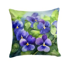 Rhode Island Violets in Watercolor Throw Pillow Machine Washable, Indoor Outdoor Decorative Pillow for Couch, Bed or Patio, 14Hx14W