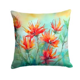 Wyoming Indian Paintbrush in Watercolor Throw Pillow Machine Washable, Indoor Outdoor Decorative Pillow for Couch, Bed or Patio, 14Hx14W