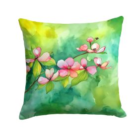 Virginia American Dogwood in Watercolor Throw Pillow Machine Washable, Indoor Outdoor Decorative Pillow for Couch, Bed or Patio, 14Hx14W