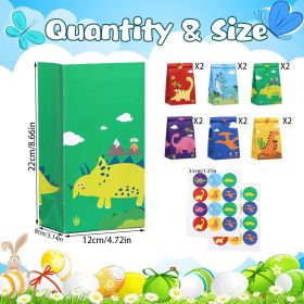 12Packs Christmas Dinosaur Candy Bags with 24Pcs Stickers Party Favor Bags Paper Gift Bags Treat Goody Gift Wrapping Bags for Christmas Halloween
