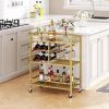 Bar Cart for Home, 3-Tier Serving Cart with Wheels and Handle, Beverage Cart with Wine Rack and Glass Holders Gold