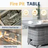 Direct Wicker Rectangular Propane Lift-Top Patio Fire Pit Table with Wind  Glass Wind Guard & Cover,Grey