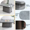 Direct Wicker Rectangular Propane Lift-Top Patio Fire Pit Table with Wind  Glass Wind Guard & Cover,Grey