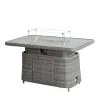 Direct Wicker Rectangular Propane Lift-Top Patio Fire Pit Table with Wind  Glass Wind Guard & Cover,Grey