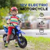 Qaba Kids Dirt Bike with Twist Grip Throttle, 12V Electric Motorcycle, Electric Bike for Toddler with Training Wheels, Rear Suspension & Music, Blue