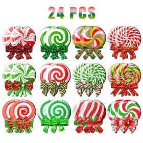 24 Pieces Peppermint Christmas Tree Ornaments Colorful Peppermint Wood Decorations Green Red Lollipop Shaped Christmas Hanging Ornaments For New (Option: 24Pcs)
